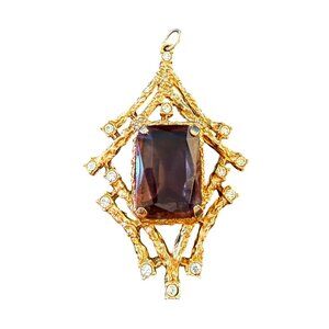 Vintage Sarah Coventry Pendant Twilight Amethyst purple glass and clear rhinesto